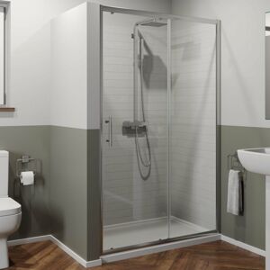 Luxura - 1000 x 900mm Sliding Shower Door Enclosure 6mm Glass Chrome Framed Tray & Waste