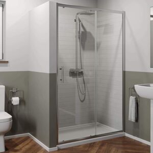 Luxura - 1100 x 800mm Sliding Shower Door Enclosure 6mm Glass Chrome Framed Tray Waste - Clear