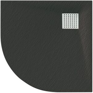 Gravity Bathrooms - Luxury 800 x 800mm Low Profile Textured Quadrant Shower Tray and Waste - Quad Black