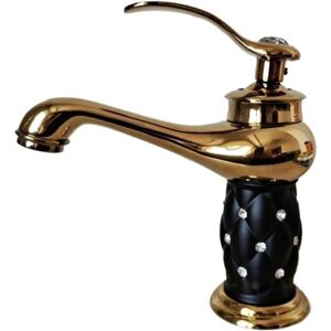 SHUNLI Luxury Brass Bathroom Sink Faucet, Basin Faucet, Diamond Handle Faucet, Hot and Cold Bathtub Mixer Tap, Long Service Life (Black Gold)