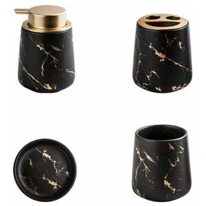ZVD - Marbled Ceramic Bathroom Accessory Set of 4 – Soap Dispenser, Toothbrush Holder, Tumbler, Soap Dish – Matte Black, 12.5 x 8.5 cm