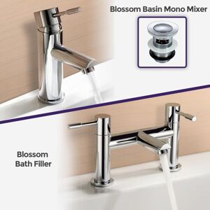 Nes Home - Blossom Modern Deck Mounted Bath Filler Tap & Basin Sink Single Lever Tap + Free Waste