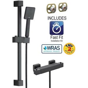 BUYAPARCEL Matt Black Thermostatic Square Bar Mixer Shower Valve + Riser Kit + Fast Fit Kit