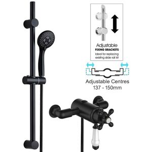 BUYAPARCEL Matt Black Traditional Thermostatic Dual Control Shower Mixer Valve + Riser Rail