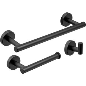 ZVD - Matte Black Bathroom Accessories, Toilet Roll Holder/Wall Mounted Towel Rack/Hook, 3 Pieces