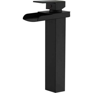 Ymyny - Matte Black Bathroom Sink Faucet with Waterfall Spout and Supply Hose, Single Handle Single Hole Mixer Tap, Tall Commercial Style Angled