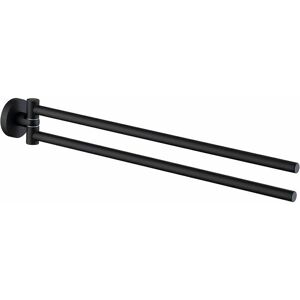 Gotrays - Matte Black Bathroom Towel Rack with 2 Bars 180° Swivel SUS304 Stainless Steel 41CM Wall Mounted Towel Holder Towel Rail