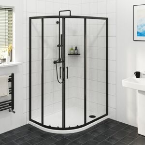 NRG Matte Black Framed Offset Quadrant Shower Enclosure Sliding Door 6mm Easy Clean Glass 1200 x 900mm