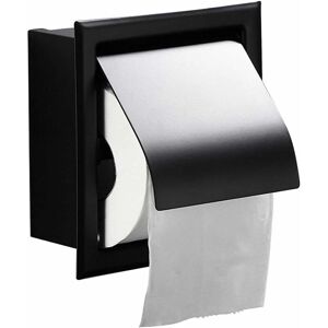 DEWDAT Matte Black Recessed Toilet Paper Roll Holder, Stainless Steel Tissue Paper Holder Storage Box Wall Mount for Bathroom