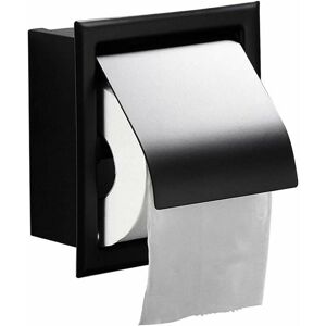DEWDAT Matte Black Recessed Toilet Paper Roll Holder, Stainless Steel Tissue Paper Holder Storage Box Wall Mount for Bathroom