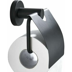 DEWDAT Matte black toilet roll holder, with flap toilet paper dispenser toilet paper holder with 304 stainless steel wall cover