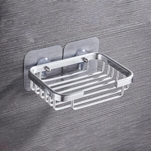BEIJIYI Metal Soap Dish with Strong Suction Cup, Self-Adhesive Wall Mount for Shower and Bathtub (Shiny Silver)