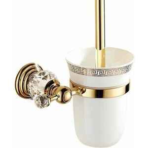 AlwaysH Metal Toilet Brush Holder with Polished Glass and Toiletry Set Gold Design WC Accessories Wall Mount and Gold Finish European Bathroom