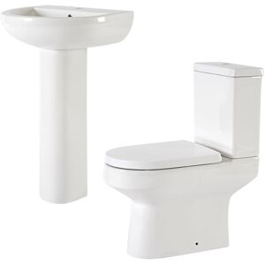 HUDSON REED Milano Ballam - White Modern Bathroom Ceramic Close Coupled Toilet wc and Full Pedestal Bathroom Basin Sink with One Tap Hole