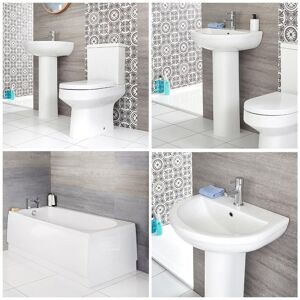 Milano - Ballam - White Modern Bathroom Suite with Straight Bath Toilet wc and 1 Tap Hole Full Pedestal Basin Sink - Close Coupled Toilet
