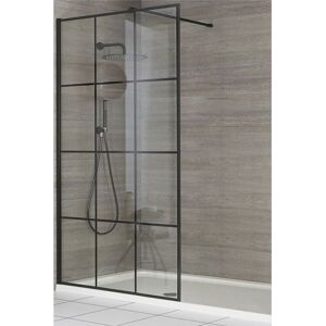 Barq - Recessed Walk In Wet Room Shower Enclosure with Black Grid Pattern Screen Support Arm and White Tray - 1400mm x 700mm - Milano