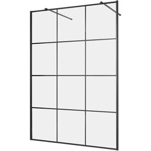 Milano - Barq - Black Reversible Wet Room Shower Enclosure Screen with Grid Pattern - 1200mm
