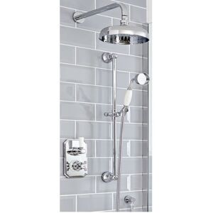 Milano - Elizabeth - Traditional 2 Outlet Twin Diverter Thermostatic Mixer Shower Valve with Round Rainfall Shower Head and Riser Rail Kit - Chrome &