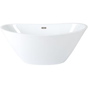Milano Irwell - Modern Bathroom 1570mm x 785mm Double Ended Freestanding Oval Bath with Overflow and White Push Button Waste - Brushed Nickel Overflow