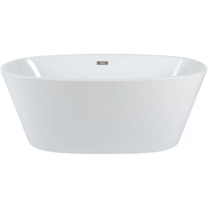 Milano Irwell - Modern Bathroom 1595mm x 740mm Double Ended Freestanding Oval Bath with Overflow and White Push Button Waste - Brushed Nickel Overflow