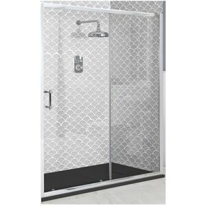 Milano Langley - Traditional Chrome Reversible Sliding Door Shower Enclosure with Graphite Slate Effect Tray and Fast Flow Waste - 1200mm x 800mm