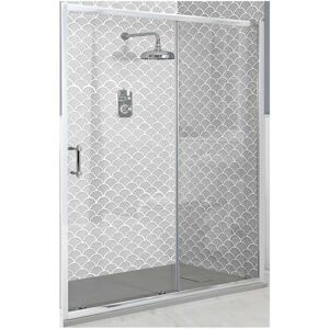 Langley - Traditional Chrome Reversible Sliding Door Shower Enclosure with Light Grey Slate Effect Tray and Fast Flow Waste - 1400mm x 800mm - Milano