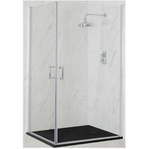 Milano Langley - Traditional Chrome Corner Walk In Wet Room Double Hinged Door Shower Enclosure with Graphite Slate Effect Tray and Fast Flow Waste - 900mm