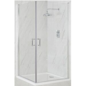Langley - Traditional Chrome Corner Walk In Wet Room Hinged Door Shower Enclosure with White Tray and Fast Flow Waste - 900mm x 900mm - Milano