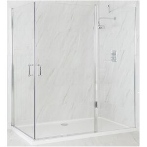 Milano Langley Chrome Corner Walk In Wet Room Hinged Door Shower Enclosure with White Tray and Fast Flow Waste - 1200mm x 900mm