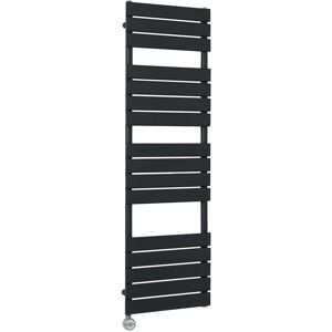 Milano - Lustro Electric - Modern Black Flat Panel Heated Towel Rail Radiator with Thermostatic Heating Element - 1500mm x 450mm