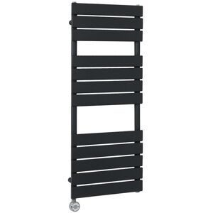 Milano - Lustro Electric - Modern Black Flat Panel Heated Towel Rail Radiator with Thermostatic Heating Element - 1200mm x 450mm