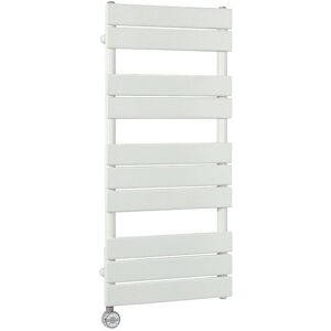 Milano - Lustro Electric - Modern White Flat Panel Heated Towel Rail Radiator with Thermostatic Heating Element - 975mm x 450mm
