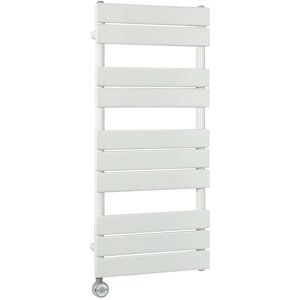 Milano - Lustro Electric - Modern White Flat Panel Heated Towel Rail Radiator with Thermostatic Heating Element - 975mm x 450mm