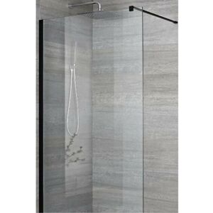 Nero - 1000mm Black Recessed Walk In Wet Room Shower Enclosure with Screen&44 Profile and Support Arm - No Shower Drain - Milano
