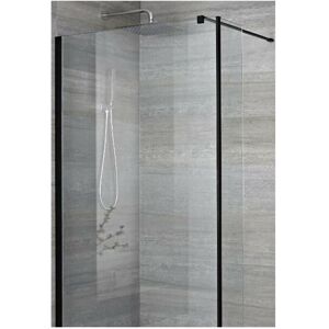 Milano Nero - 1400mm Black Recessed Walk In Wet Room Shower Enclosure Screen Return Panel Profile and Support Arm - 250mm Tile Insert Corner Shower Drain