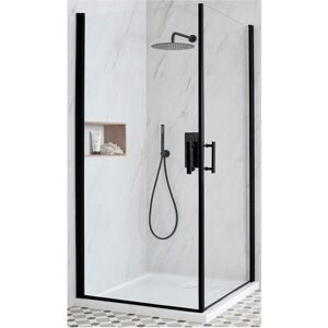 Milano Nero - Black Corner Walk In Wet Room Hinged Door Shower Enclosure with White Tray and Fast Flow Waste - 900mm x 900mm