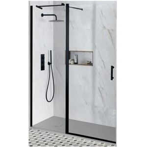 Nero - Black Reversible Recessed Hinged Door Shower Enclosure and Light Grey Slate Effect Tray with Fast Flow Waste - 1100mm x 700mm - Milano