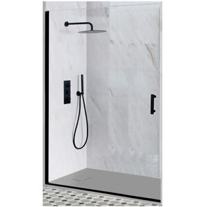 Milano Nero Black Reversible Recessed Hinged Door Shower Enclosure and Light Grey Slate Effect Tray with Fast Flow Waste - 1700mm x 900mm