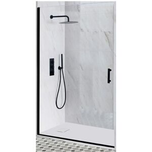 Milano Nero Black Reversible Recessed Hinged Door Shower Enclosure and White Slate Effect Tray with Fast Flow Waste - 1200mm x 900mm