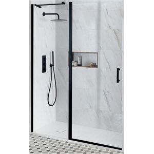 Nero - Black Reversible Recessed Hinged Door Shower Enclosure and White Slate Effect Tray with Fast Flow Waste - 1100mm x 700mm - Milano
