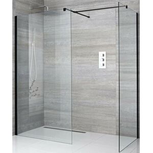 Nero - Black Corner Walk In Wet Room Shower Enclosure with 1000mm & 700mm Screens and Support Arms - No Shower Drain - Milano