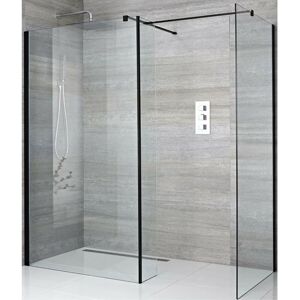 Nero - Black Corner Walk In Wet Room Shower Enclosure with 700mm & 800mm Screens&44 Return Panel and Support Arms - 800mm Linear Shower Drain - Milano