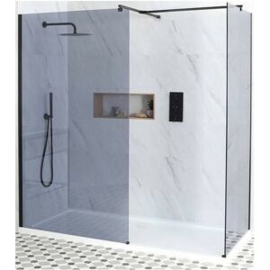 Milano Nero-Luna - Black Corner Walk In Frameless Wet Room Shower Enclosure with Smoked Glass Screens&44 Support Arms and White Tray - 1500mm x 700mm