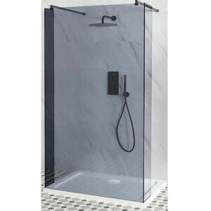Milano Nero-Luna - Black Floating Walk In Frameless Wet Room Shower Enclosure with Smoked Glass Screen&44 Return Panels&44 Support Arms and White Tray