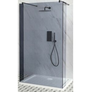 Milano Nero-Luna - Black Floating Walk In Frameless Wet Room Shower Enclosure with Smoked Glass Screen Return Panels Support Arms and White Tray - 1000mm x
