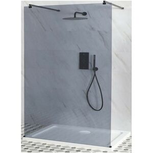 Nero-Luna - Black Floating Walk In Frameless Wet Room Shower Enclosure with Smoked Glass Screen Support Arms and White Tray - 900mm x 800mm - Milano
