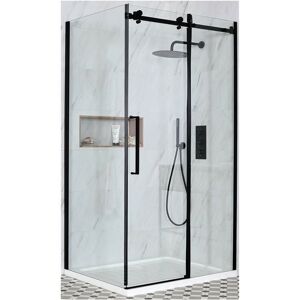 Nero - Black Reversible Corner Frameless Sliding Door Shower Enclosure with White Tray and Fast Flow Waste - 1000mm x 800mm - Milano