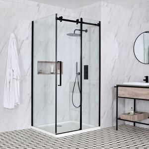 Nero - Black Reversible Corner Frameless Sliding Door Shower Enclosure with White Tray and Fast Flow Waste - 1500mm x 800mm - Milano
