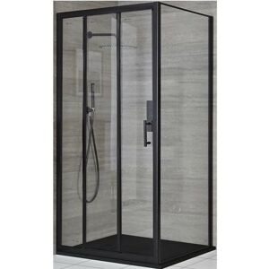 Milano Nero - Black Corner Wet Room Walk In Triple Sliding Door Shower Enclosure with Graphite Slate Effect Tray and Fast Flow Waste - 800mm x 900mm