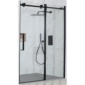 Nero - Black Reversible Frameless Sliding Door Shower Enclosure with Light Grey Slate Effect Tray and Fast Flow Waste - 1200mm x 800mm - Milano
